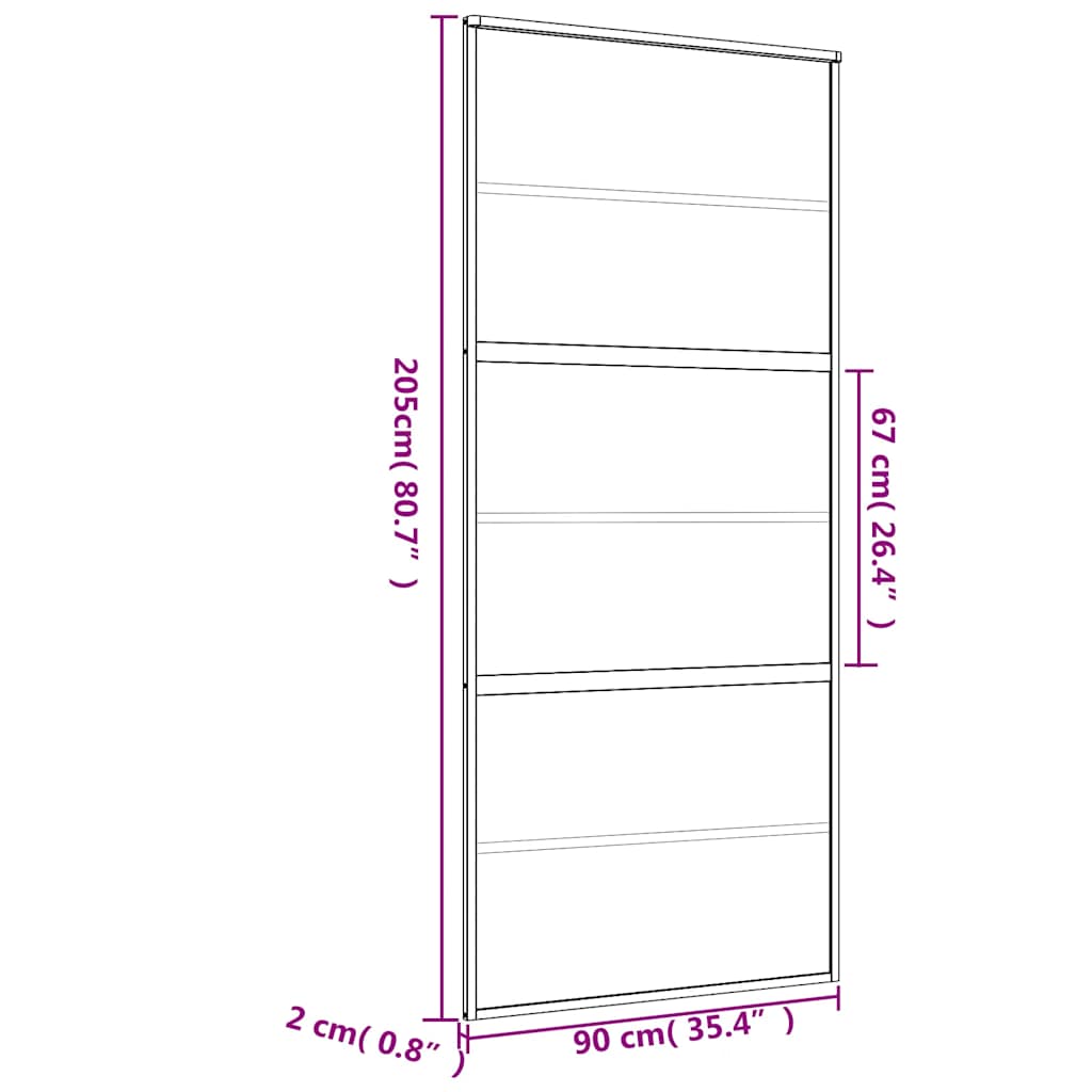Sliding Door Gold 90x205 cm Clear ESG Glass and Aluminium