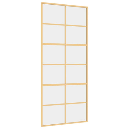 Sliding Door Gold 90x205 cm Clear ESG Glass and Aluminium