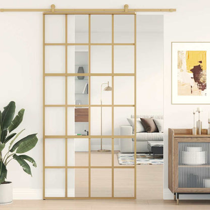 Sliding Door Gold 102.5x205 cm Clear ESG Glass and Aluminium