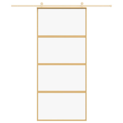Sliding Door Gold 90x205 cm Clear ESG Glass and Aluminium