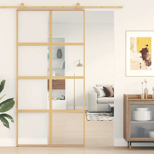 Sliding Door Gold 102,5x205 cm Clear ESG Glass and Aluminium