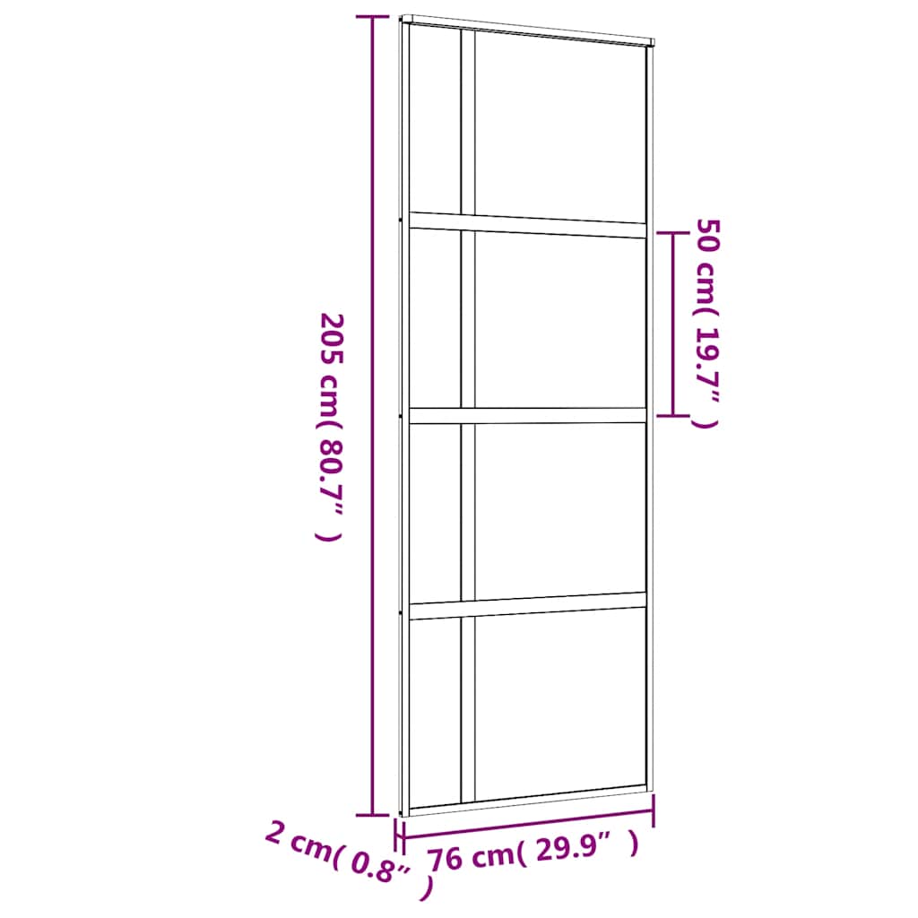 Sliding Door Gold 76x205 cm Clear ESG Glass and Aluminium