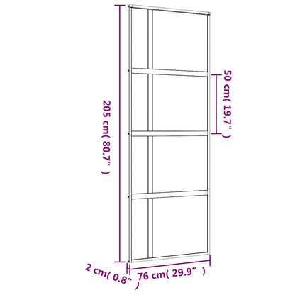 Sliding Door Gold 76x205 cm Clear ESG Glass and Aluminium