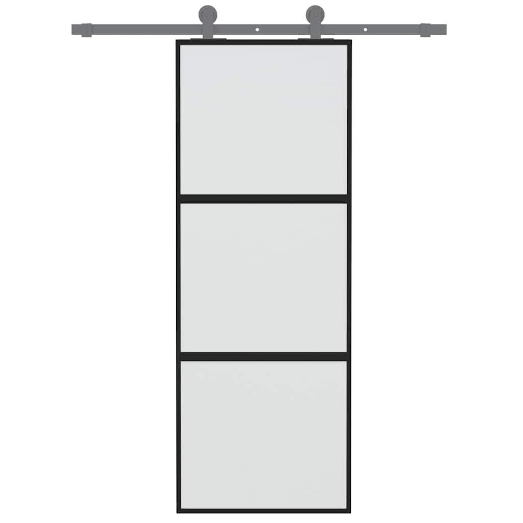 Sliding Door Black 76x205 cm Tempered Glass and Aluminium