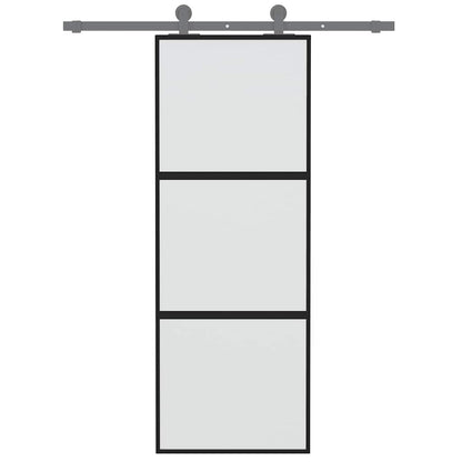 Sliding Door Black 76x205 cm Tempered Glass and Aluminium