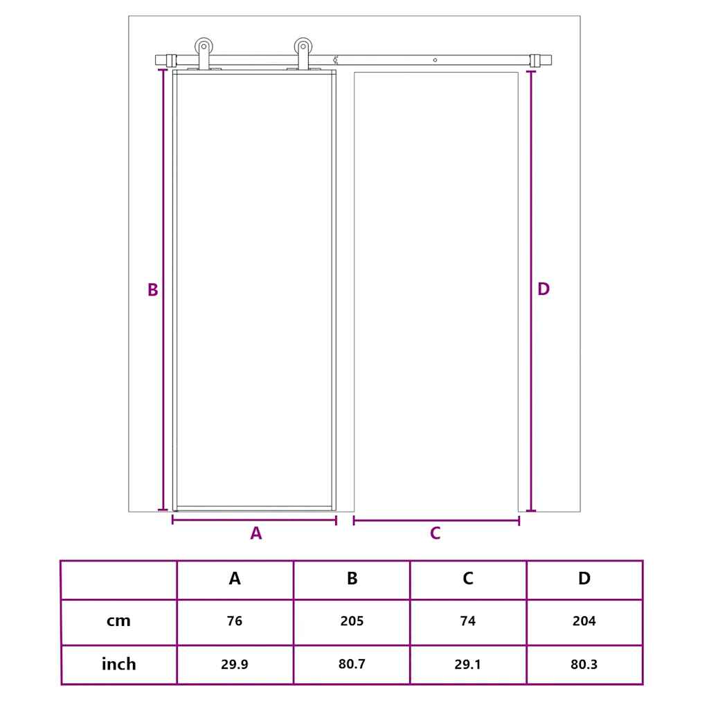 Sliding Door Black 76x205 cm Tempered Glass and Aluminium