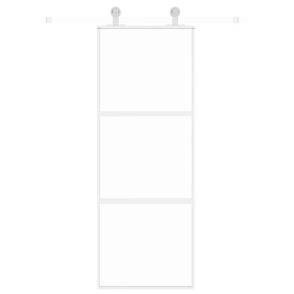Sliding Door White 76x205 cm Tempered Glass and Aluminium