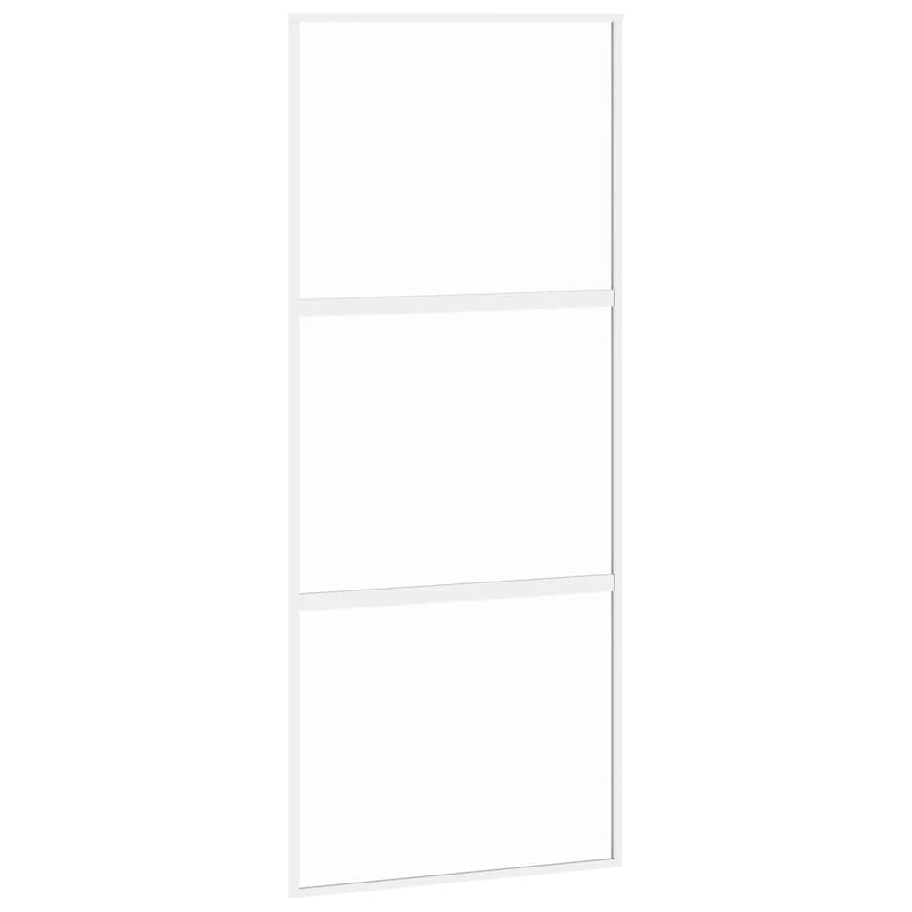 Sliding Door White 90x205 cm Tempered Glass and Aluminium