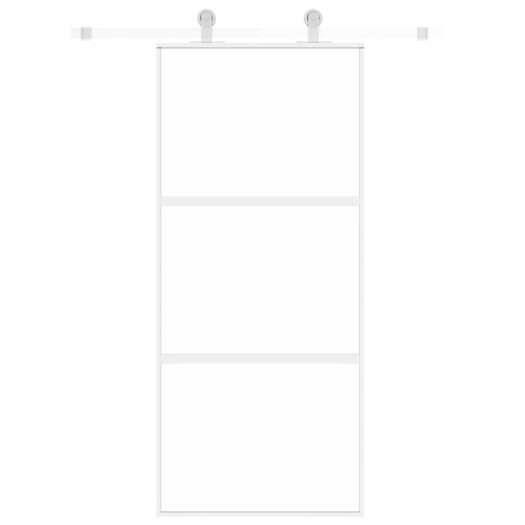 Sliding Door White 90x205 cm Tempered Glass and Aluminium