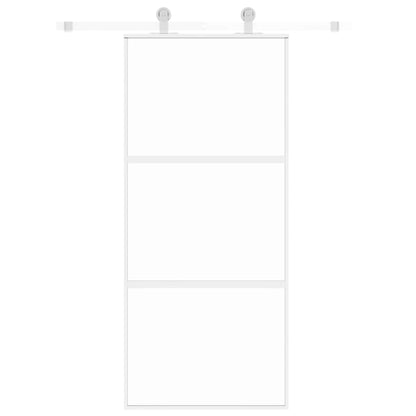 Sliding Door White 90x205 cm Tempered Glass and Aluminium