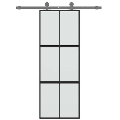 Sliding Door Black 76x205 cm Tempered Glass and Aluminium