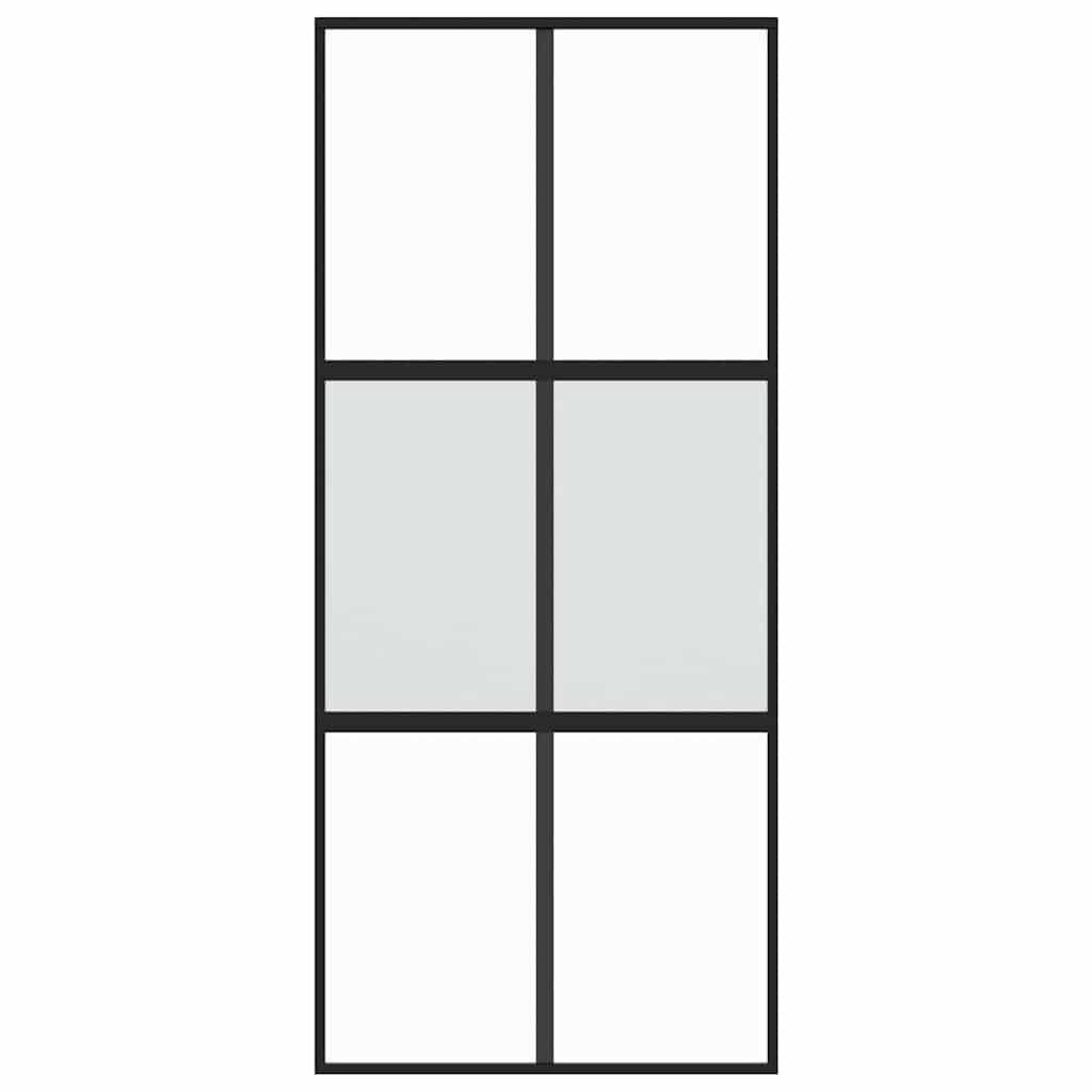 Sliding Door Black 90x205 cm Tempered Glass and Aluminium