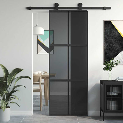 Sliding Door Black 76x205 cm Tempered Glass and Aluminium