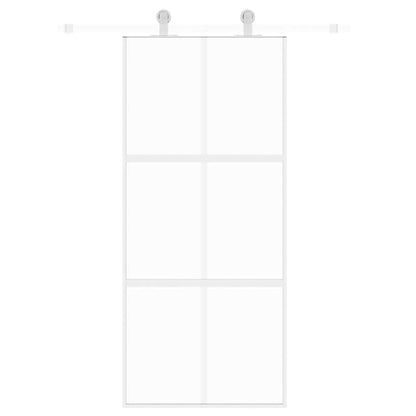 Sliding Door White 90x205 cm Tempered Glass and Aluminium