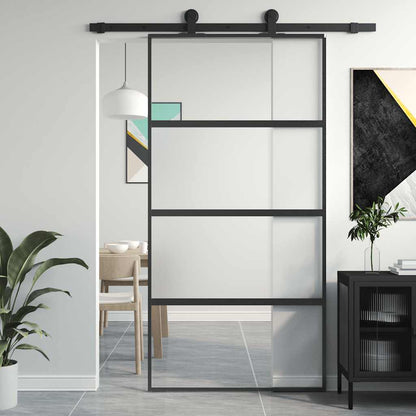 Sliding Door Black 102,5x205 cm Tempered Glass and Aluminium