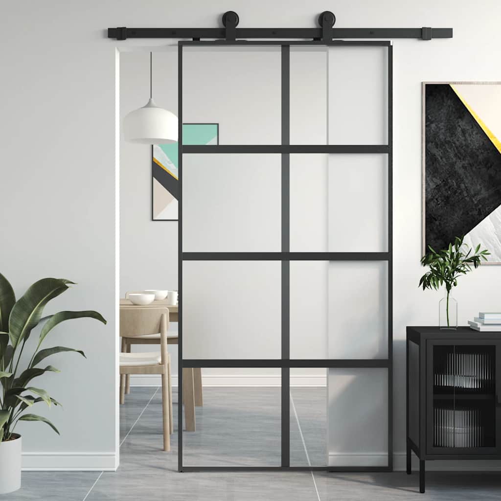 Sliding Door Black 102,5x205 cm Tempered Glass and Aluminium