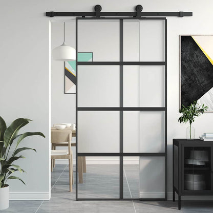 Sliding Door Black 102,5x205 cm Tempered Glass and Aluminium