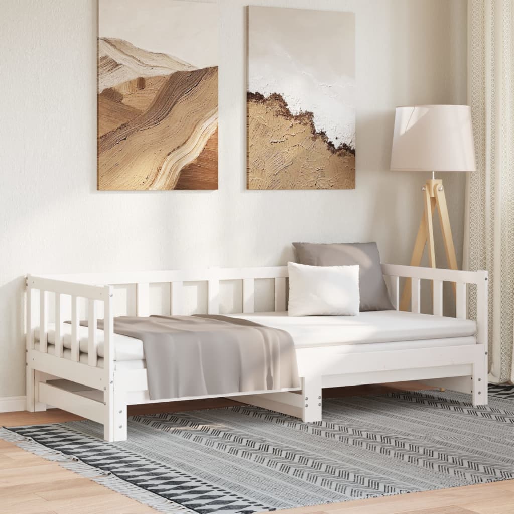 Day Bed with Trundle without Mattress White 80x200 cm Solid Wood