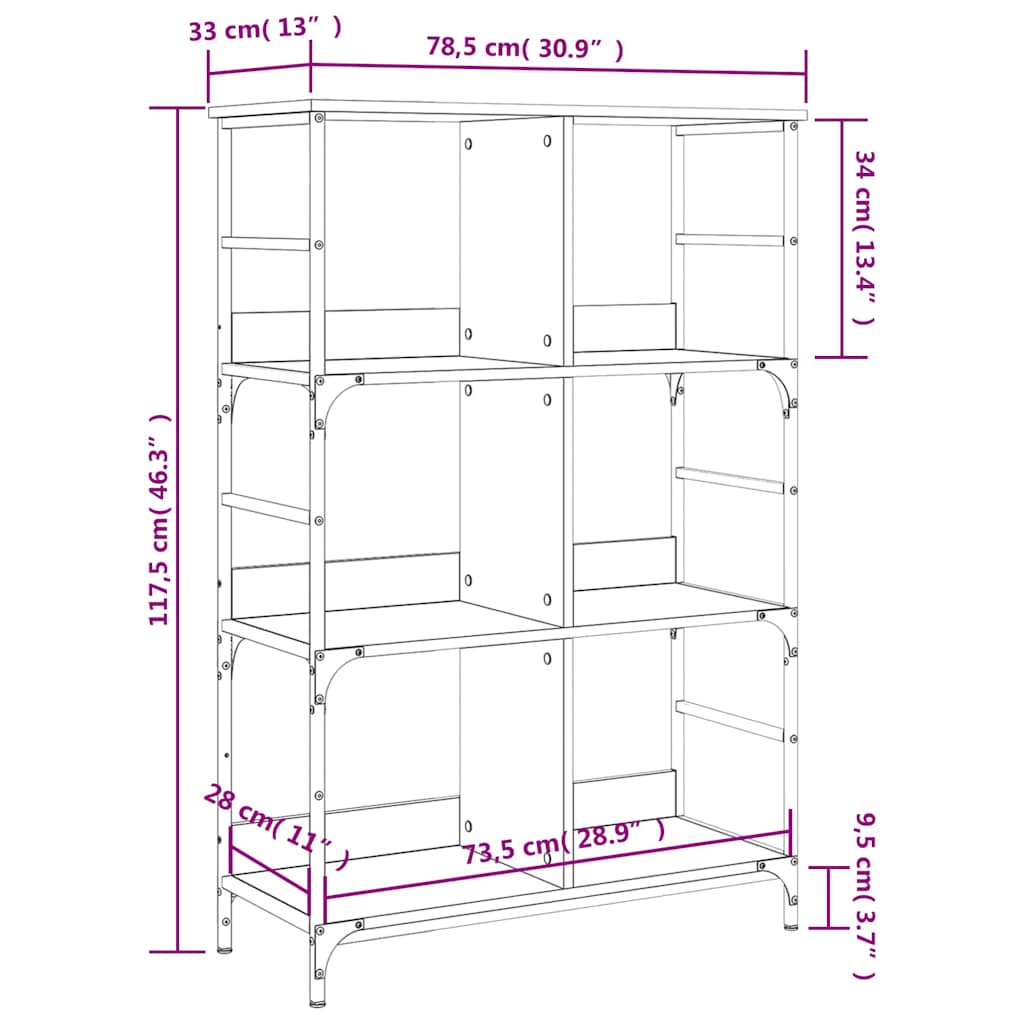 Bookshelf Brown Oak 78.5x33x117.5 cm Engineered Wood