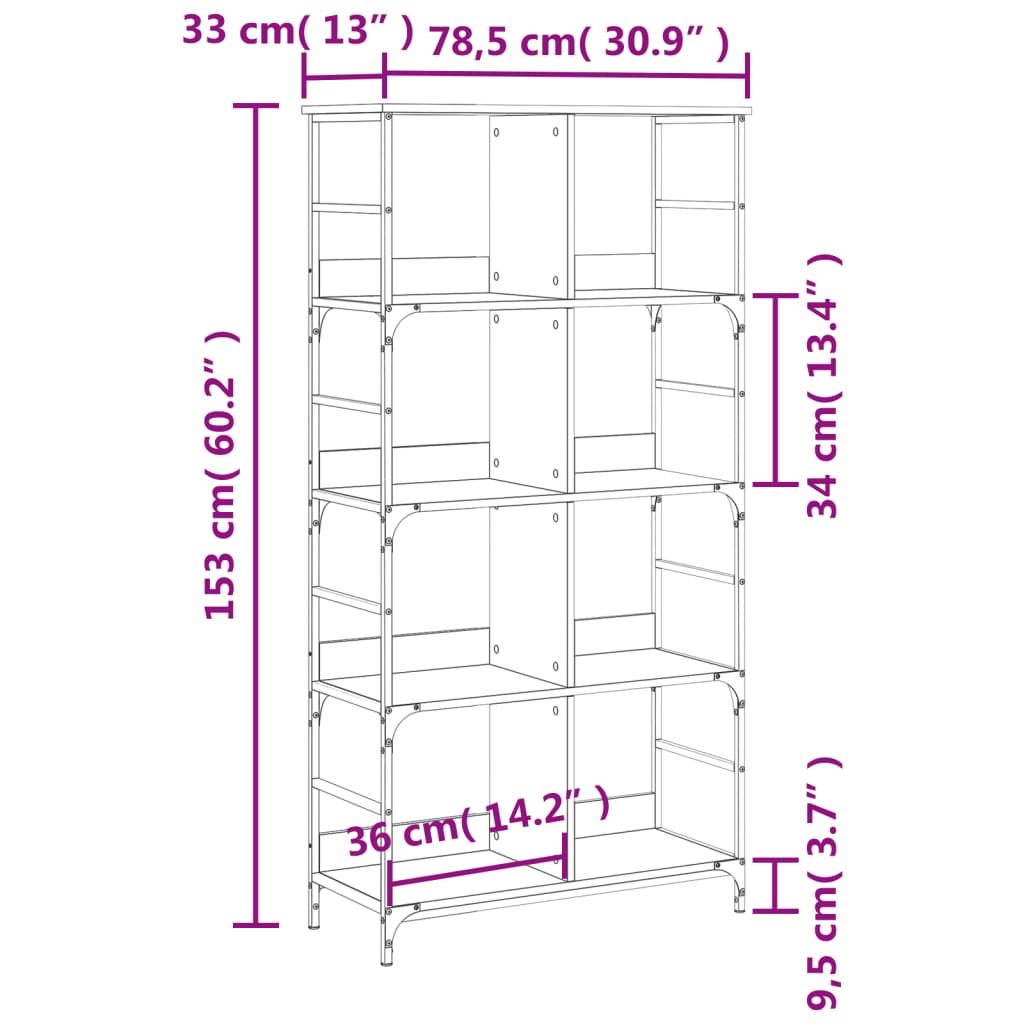 Bookshelf Smoked Oak 78.5x33x153 cm Engineered Wood