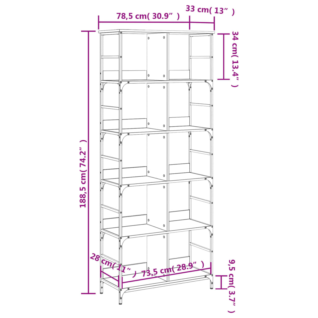 Bookshelf Sonoma Oak 78.5x33x188.5 cm Engineered Wood