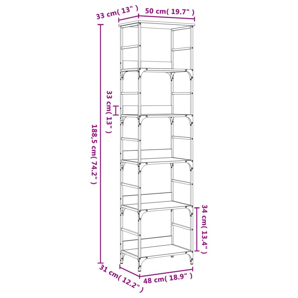 Bookshelf Grey Sonoma 50x33x188,5 cm Engineered Wood