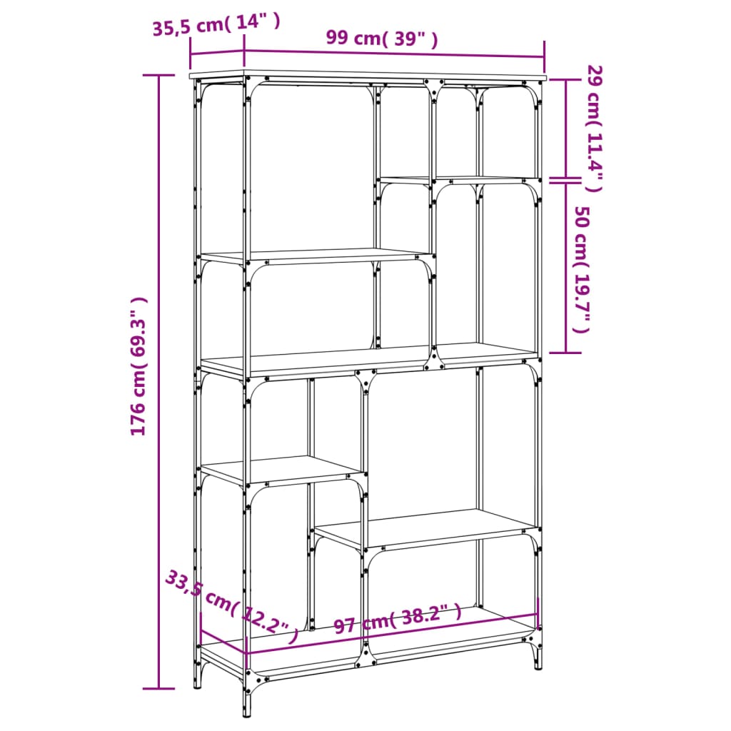 Bookshelf Smoked Oak 99x35.5x176 cm Engineered Wood and Steel