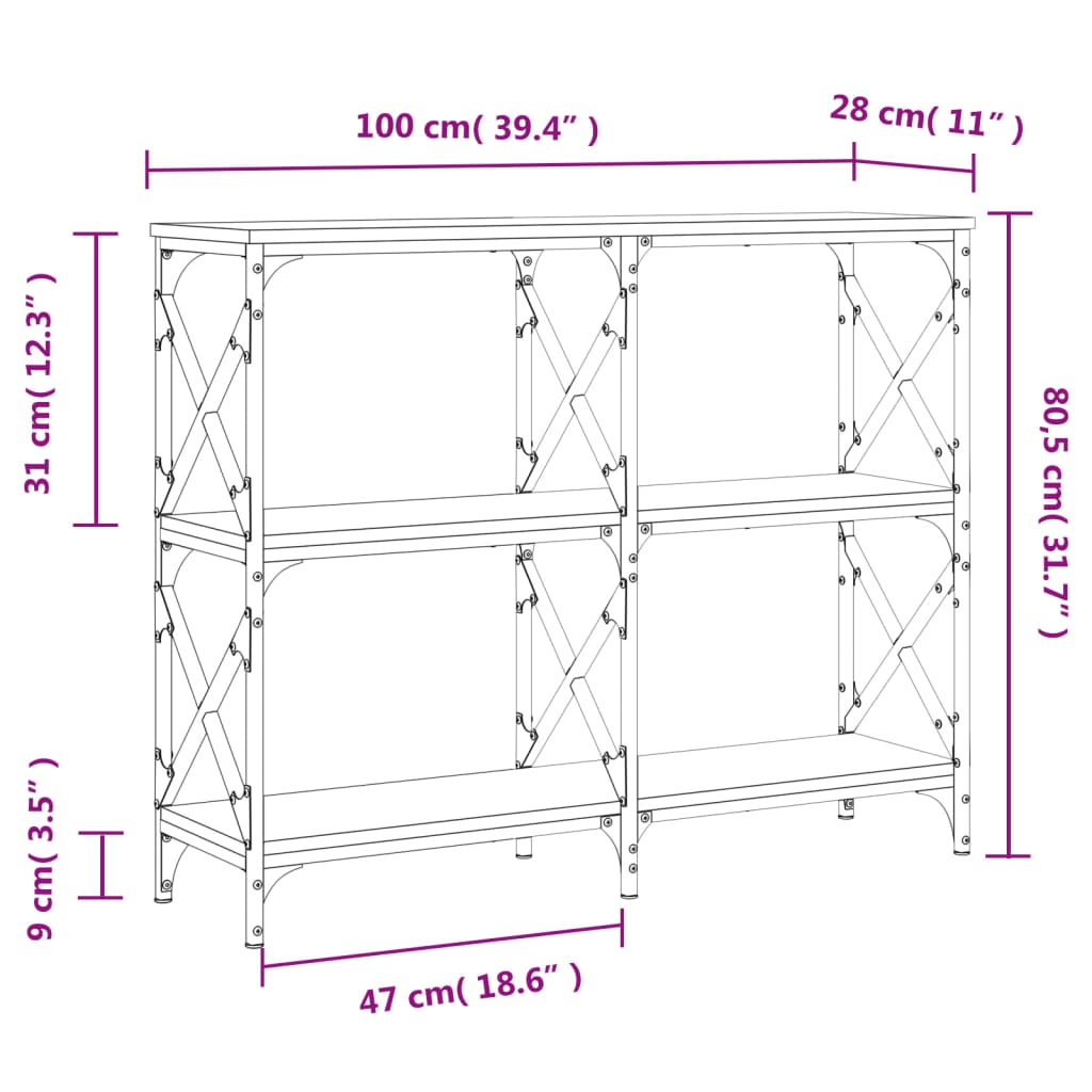 Console Table Smoked Oak 100x28x80,5 cm Engineered Wood