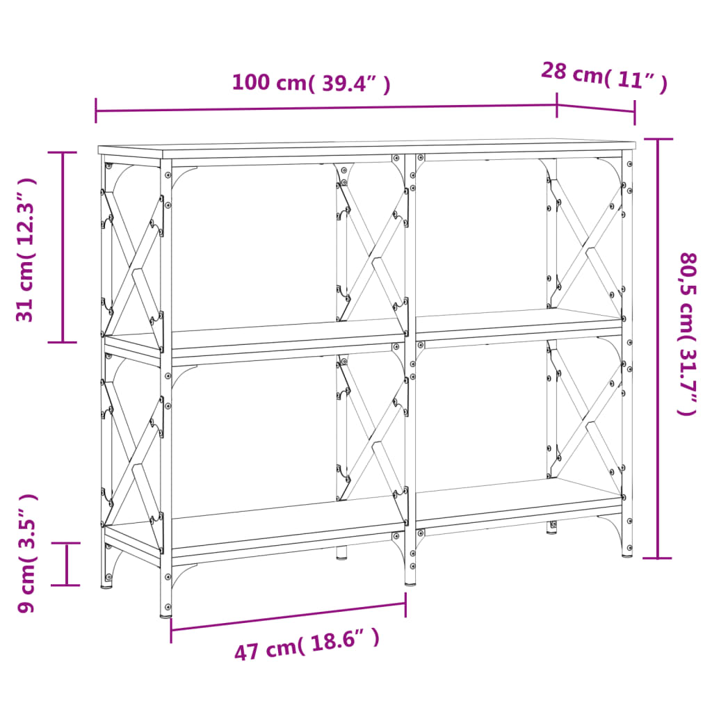 Console Table Grey Sonoma 100x28x80.5 cm Engineered Wood