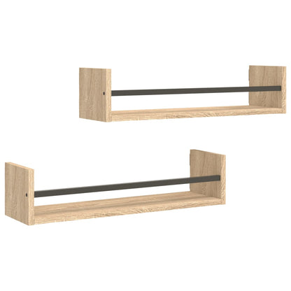 Wall Shelves with Bars 2 pcs Sonoma Oak 60x16x14 cm