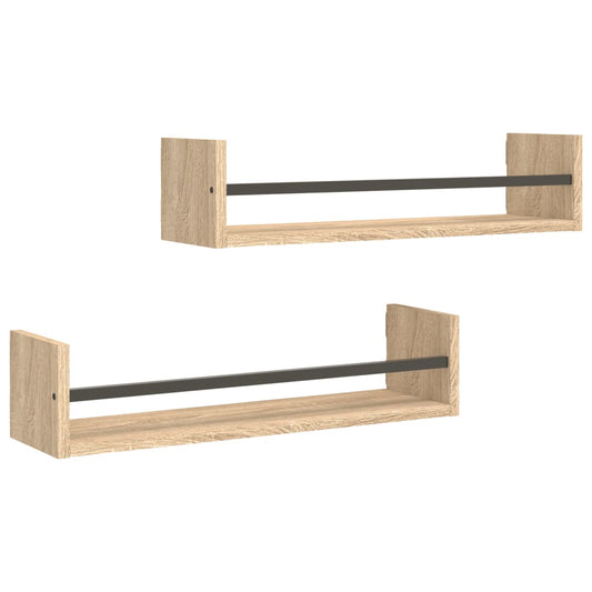 Wall Shelves with Bars 2 pcs Sonoma Oak 60x16x14 cm
