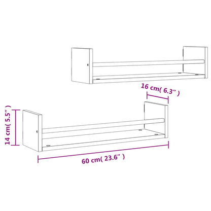 Wall Shelves with Bars 2 pcs Sonoma Oak 60x16x14 cm