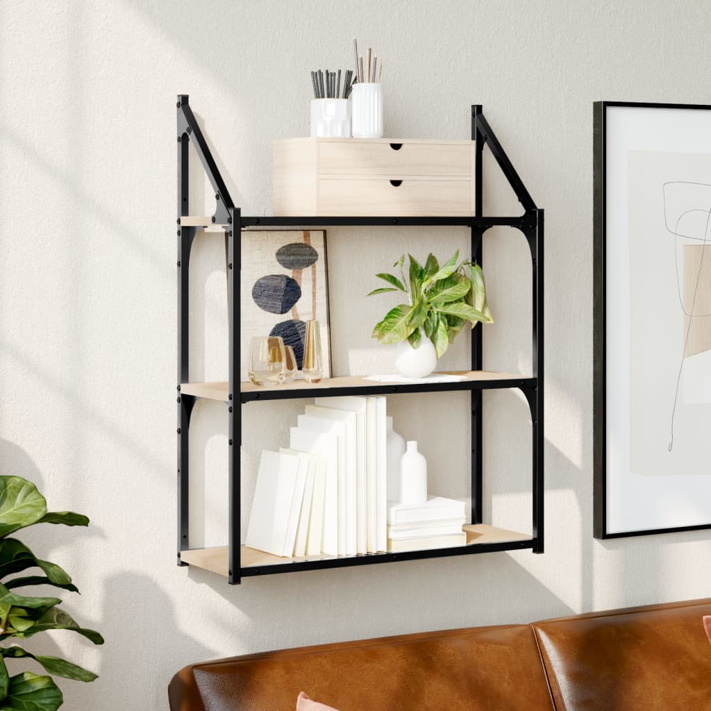 3-Tier Wall Shelf Sonoma Oak 60x21x78.5 cm Engineered Wood