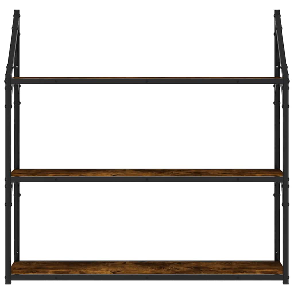 3-Tier Wall Shelf Smoked Oak 80x21x78.5 cm Engineered Wood