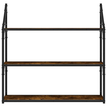 3-Tier Wall Shelf Smoked Oak 80x21x78.5 cm Engineered Wood