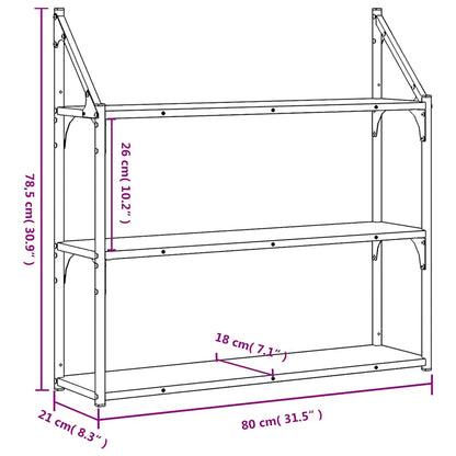 3-Tier Wall Shelf Smoked Oak 80x21x78.5 cm Engineered Wood