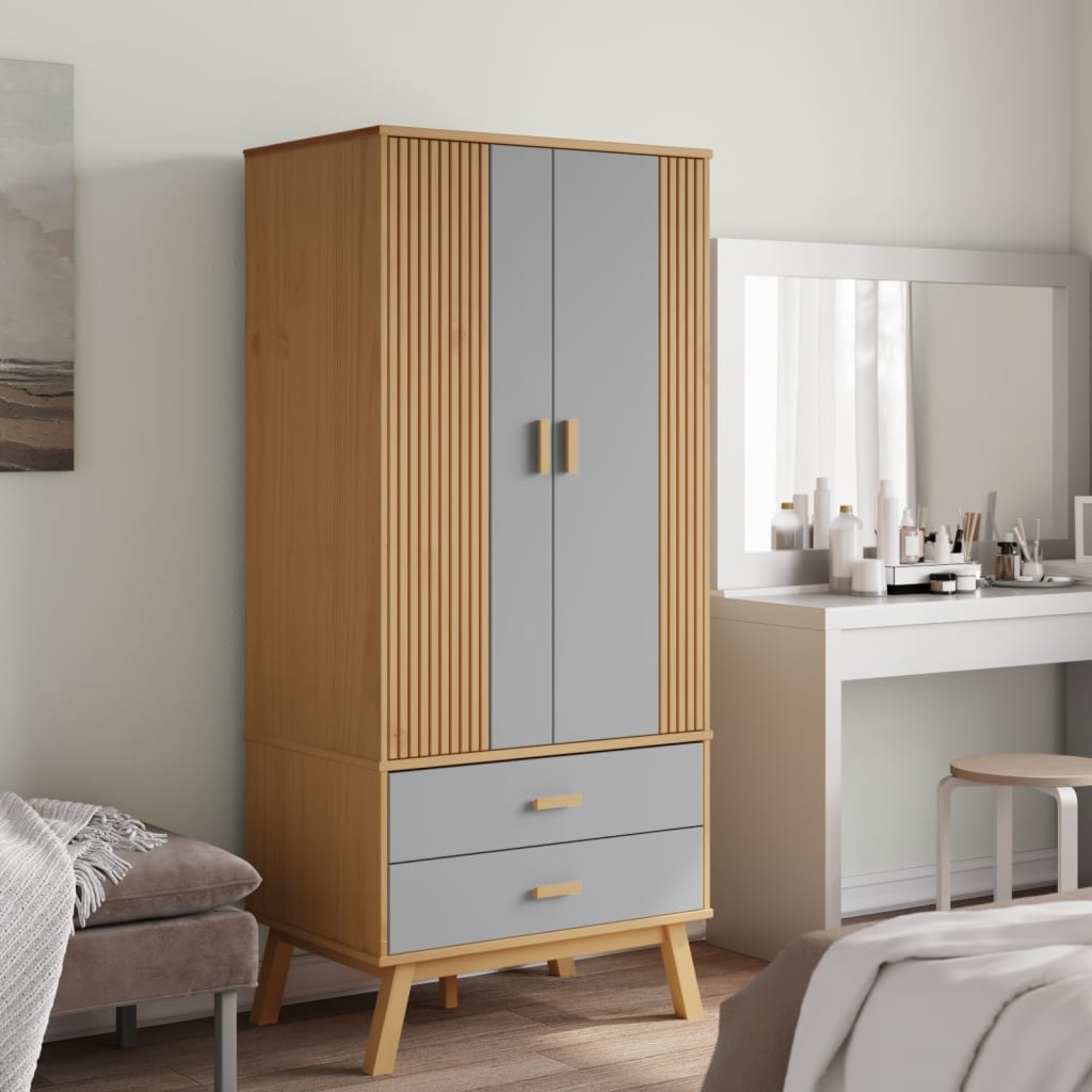 Wardrobe "OLDEN" Grey and Brown 76,5x53x172 cm Solid Wood Pine