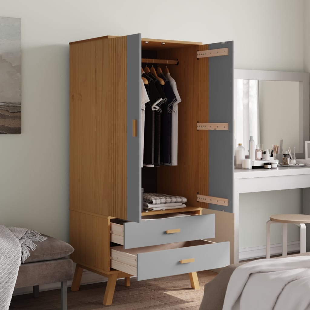 Wardrobe "OLDEN" Grey and Brown 76,5x53x172 cm Solid Wood Pine