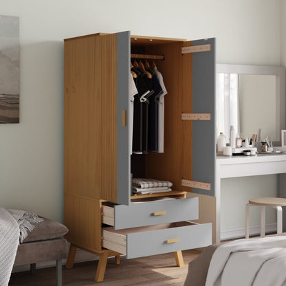 Wardrobe "OLDEN" Grey and Brown 76,5x53x172 cm Solid Wood Pine