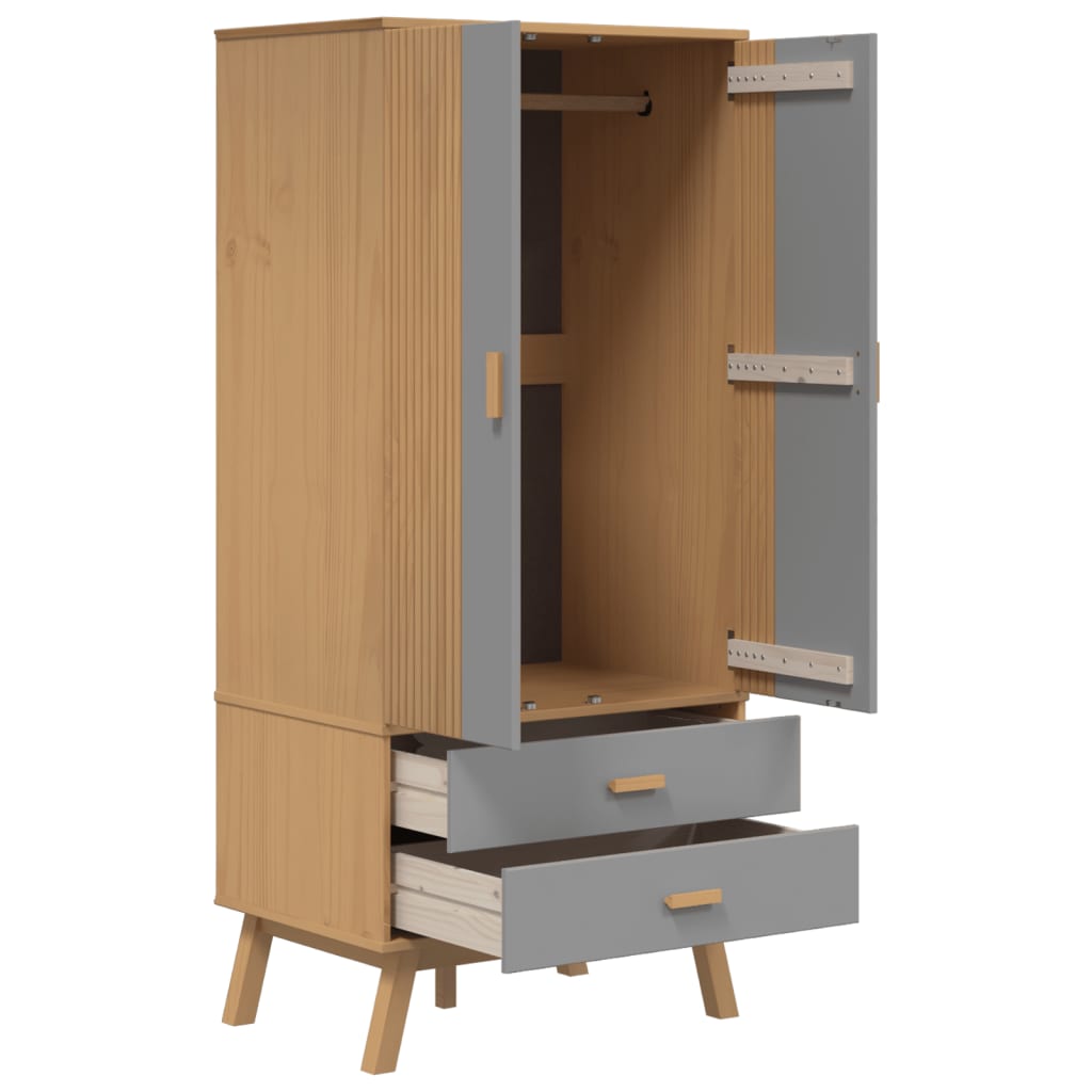 Wardrobe "OLDEN" Grey and Brown 76,5x53x172 cm Solid Wood Pine