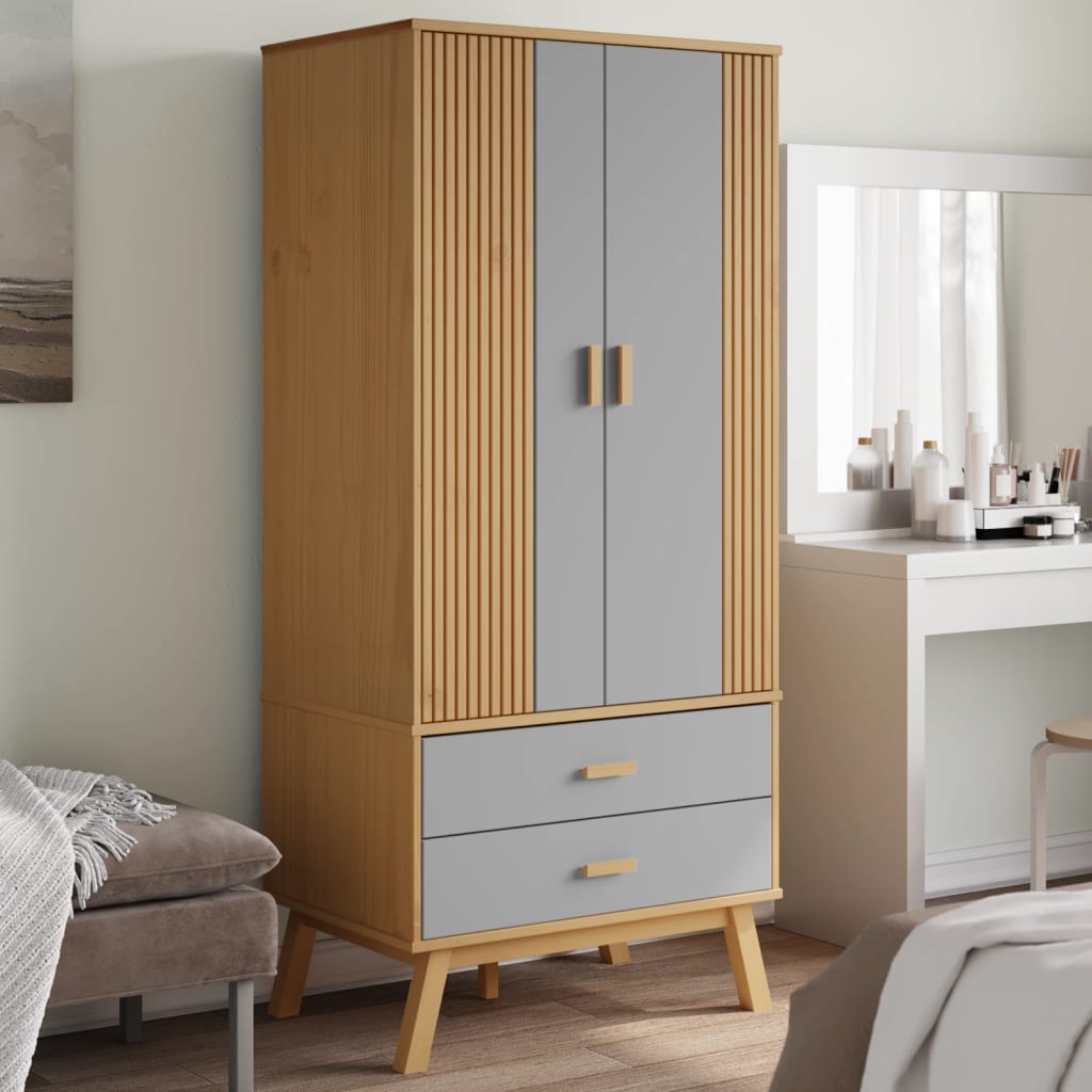 Wardrobe "OLDEN" Grey and Brown 76,5x53x172 cm Solid Wood Pine