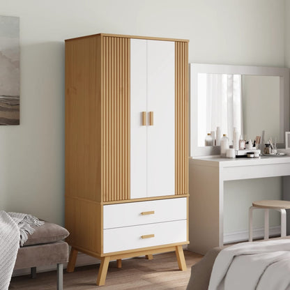 Wardrobe "OLDEN" White and Brown 76,5x53x172 cm Solid Wood Pine