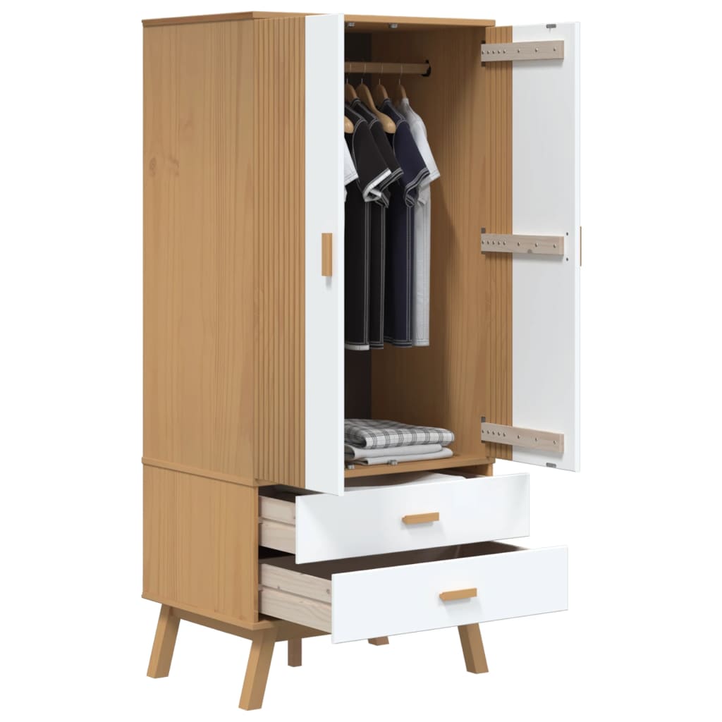 Wardrobe "OLDEN" White and Brown 76,5x53x172 cm Solid Wood Pine