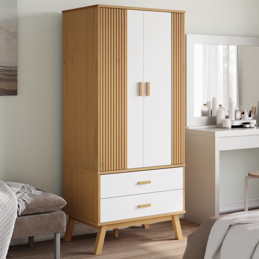 Wardrobe "OLDEN" White and Brown 76,5x53x172 cm Solid Wood Pine