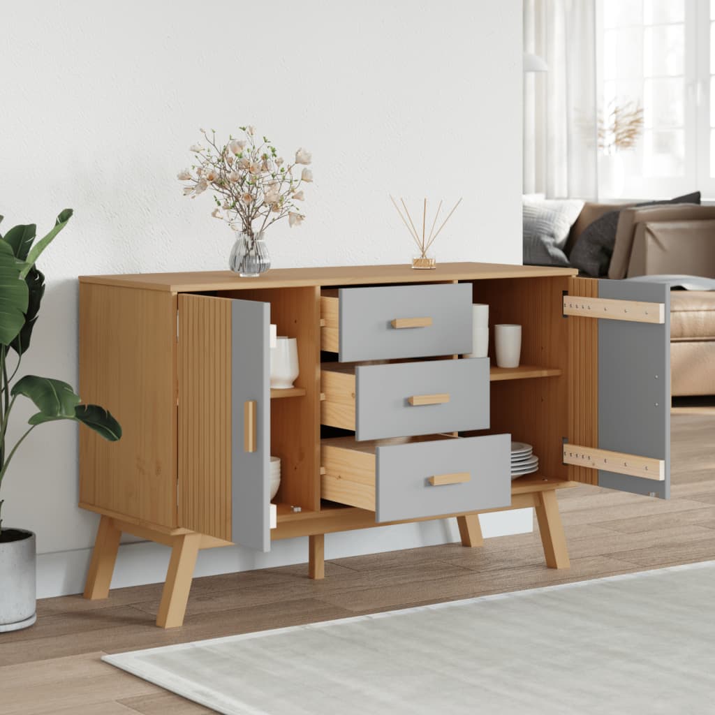Sideboard OLDEN Grey and Brown 114x43x73.5cm Solid Wood Pine