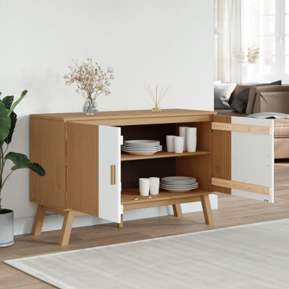 Sideboard "OLDEN" White and Brown 114x43x73,5 cm Solid Wood Pine