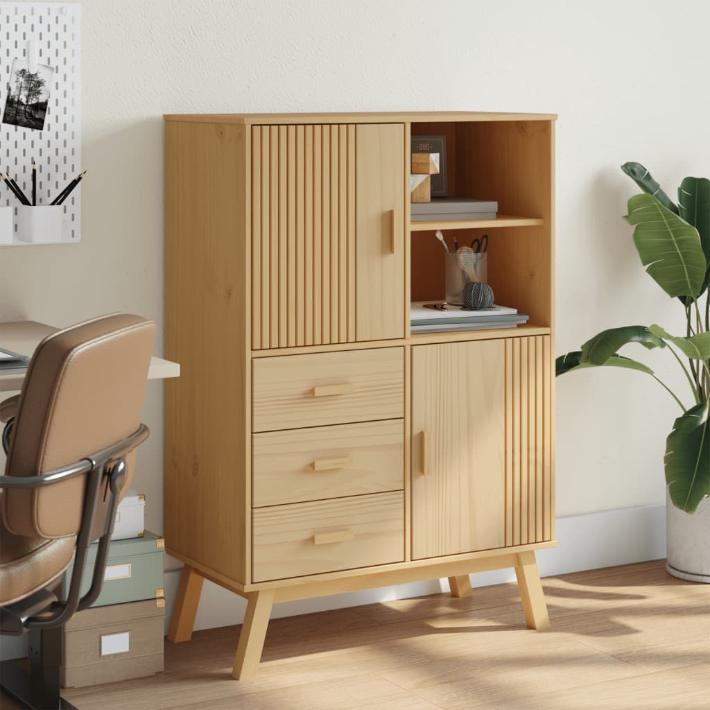 Highboard "OLDEN" Brown 85x43x125 cm Solid Wood Pine