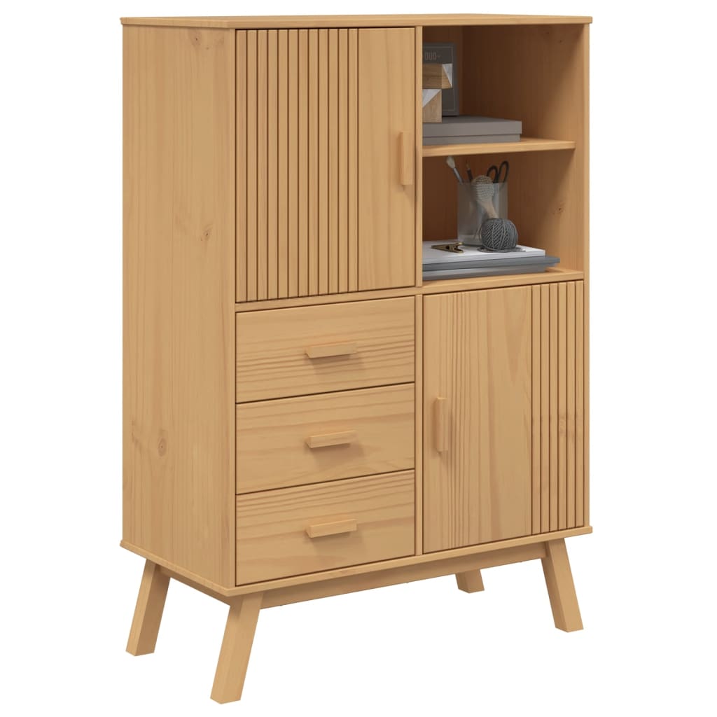 Highboard "OLDEN" Brown 85x43x125 cm Solid Wood Pine