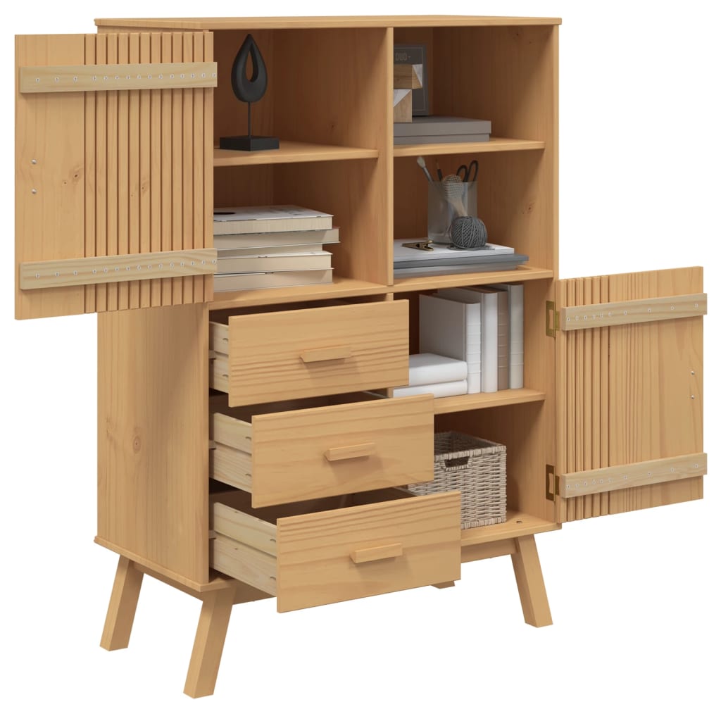 Highboard "OLDEN" Brown 85x43x125 cm Solid Wood Pine