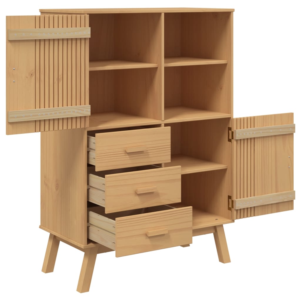 Highboard "OLDEN" Brown 85x43x125 cm Solid Wood Pine